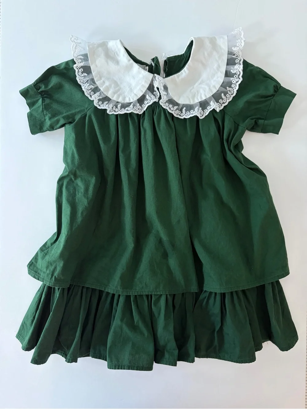 Vintage European Style Little Girls Green Cotton Dress Size 4T Classic